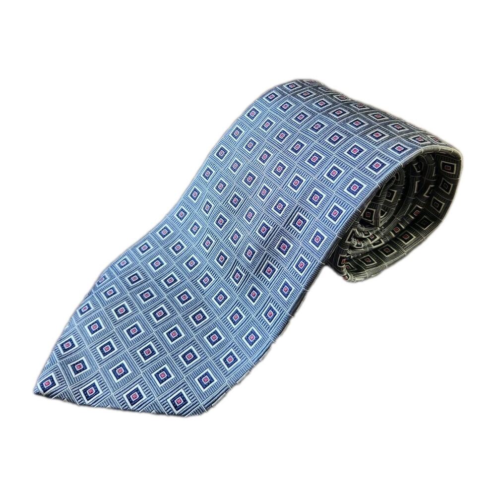 Brooks Brothers 346 Silk Tie Gray Blue Red Geometric Square Neat USA
